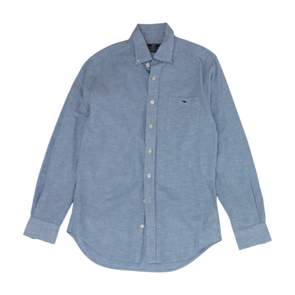 Blue Solid Long Sleeve Button Down