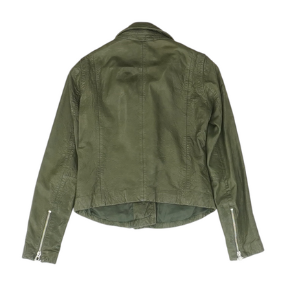 Green Solid Leather Jacket