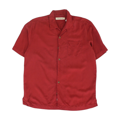 Red Solid Short Sleeve Button Down