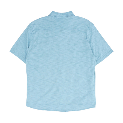 Blue Solid Short Sleeve Button Down