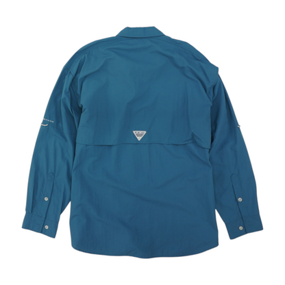 Blue Solid Long Sleeve Button Down