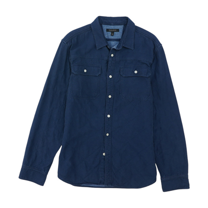 Blue Solid Long Sleeve Button Down