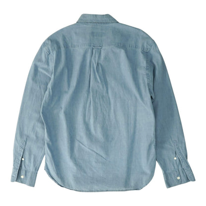 Blue Solid Long Sleeve Button Down
