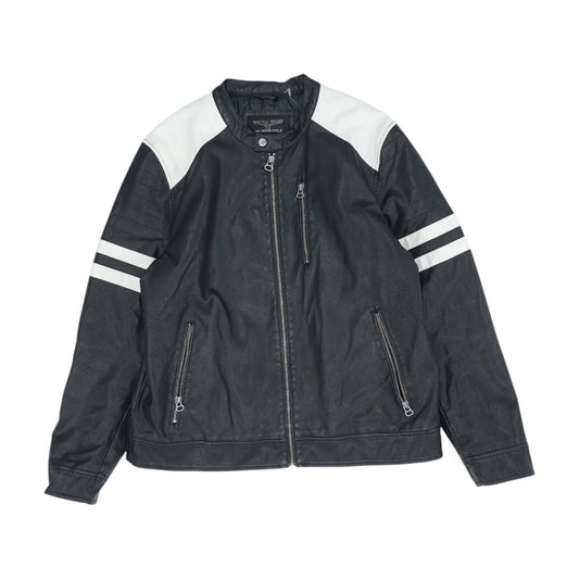 Black Color Block Faux Leather Jacket