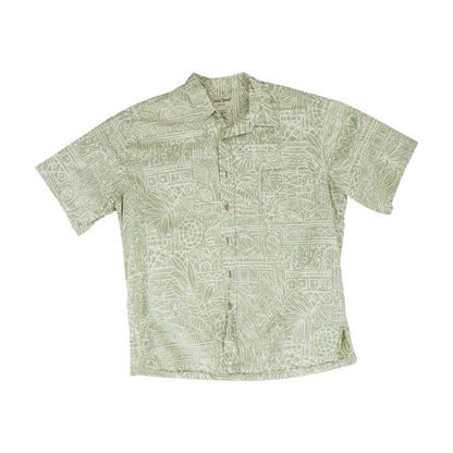 Green Print Short Sleeve Button Down
