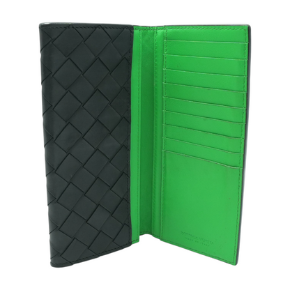 Long Wallet in Black Intrecciato Leather