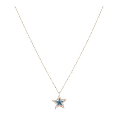 14K Rose Gold Blue Enamel Star With Blue And White Diamond Accents Necklace