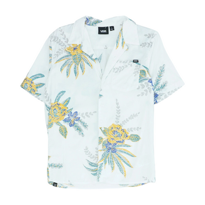 White Floral Short Sleeve Button Down