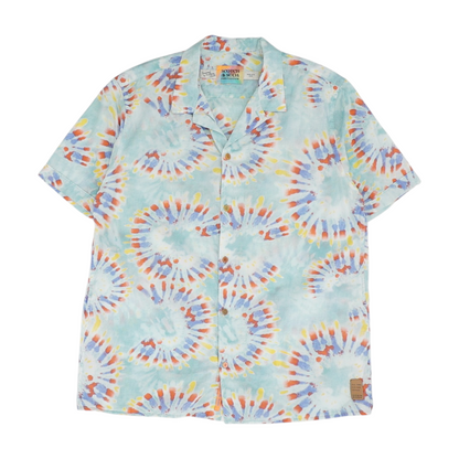 Blue Tie-Dye Short Sleeve Button Down