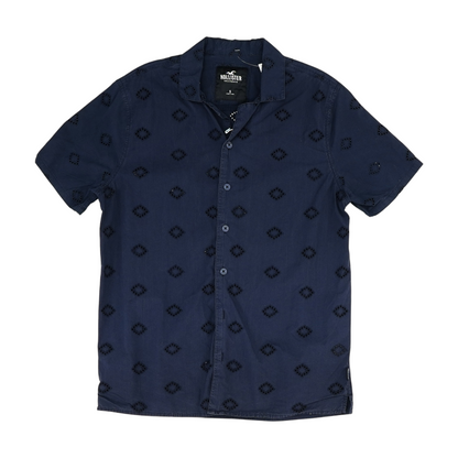 Navy Solid Short Sleeve Button Down