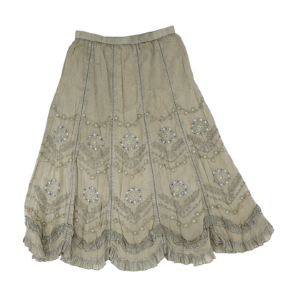 Tan Petite Floral Midi Skirt