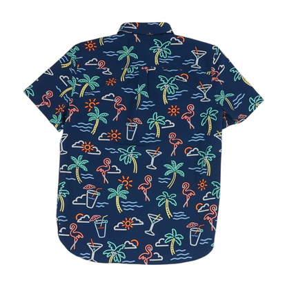 Navy Graphic Short Sleeve Button Down