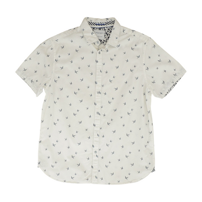 White Print Short Sleeve Button Down