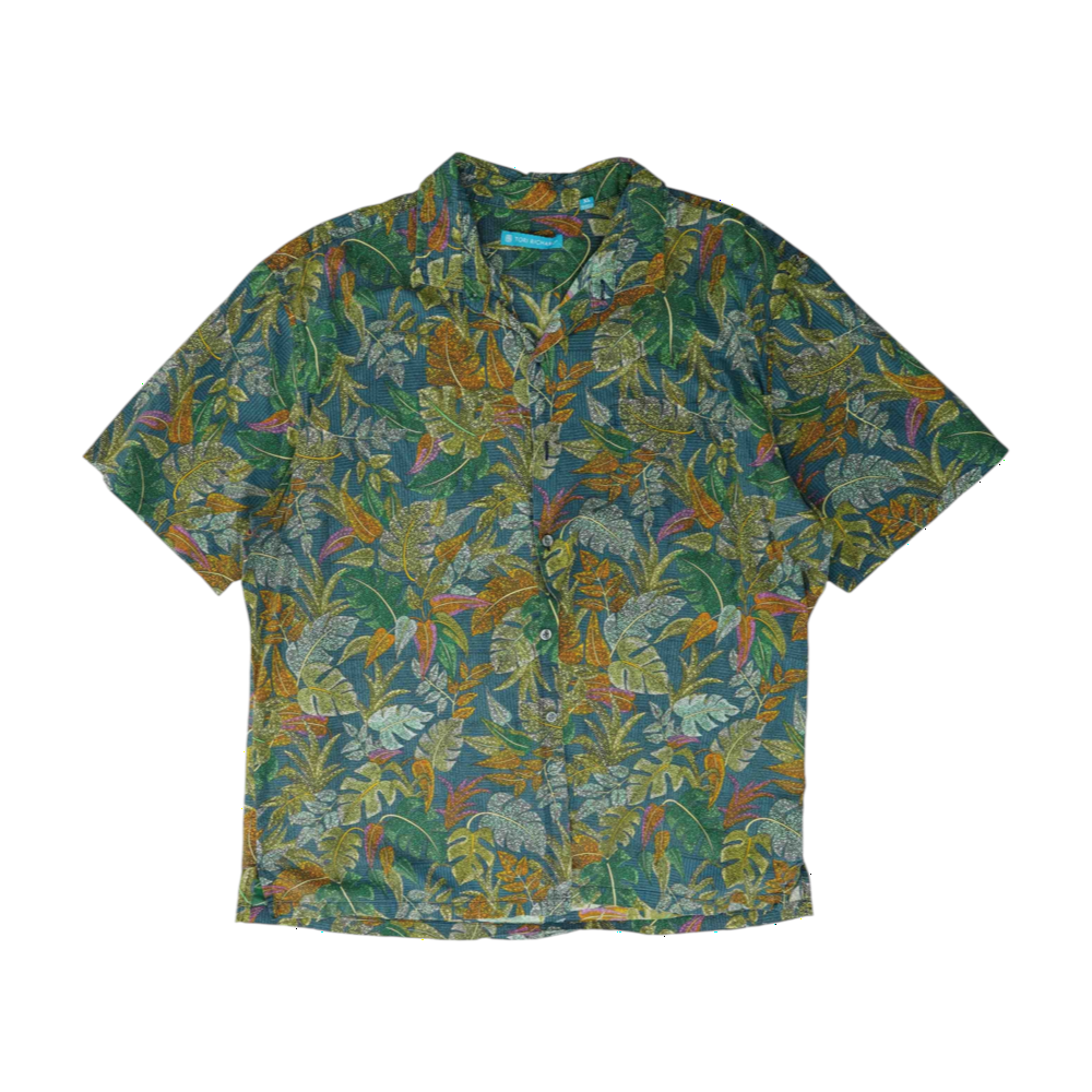 Green Tropical Short Sleeve Button Down
