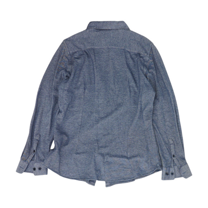 Blue Solid Long Sleeve Button Down