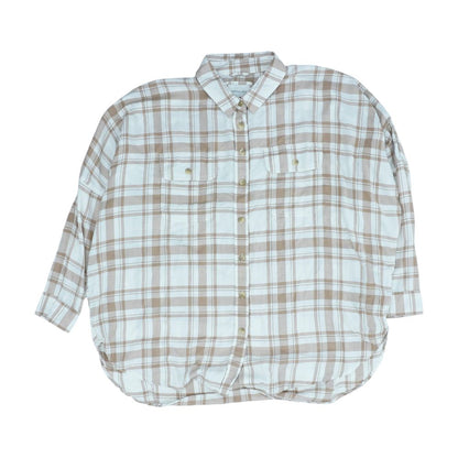 Beige Plaid Flannel Button Down
