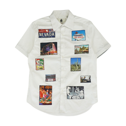 White Graphic Short Sleeve Button Down