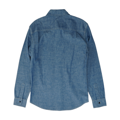 Blue Solid Long Sleeve Button Down