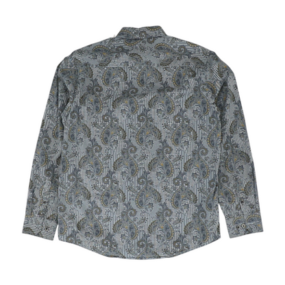 Gray Graphic Long Sleeve Button Down