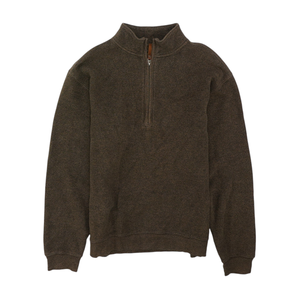 Brown Solid 1/4 Zip Sweater