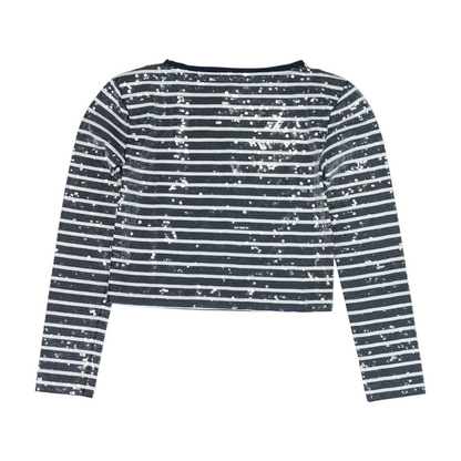 Navy Striped Cropped Blouse