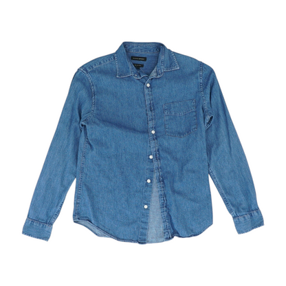 Blue Solid Long Sleeve Button Down