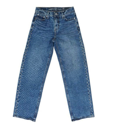 Blue High Rise Straight Leg Jeans