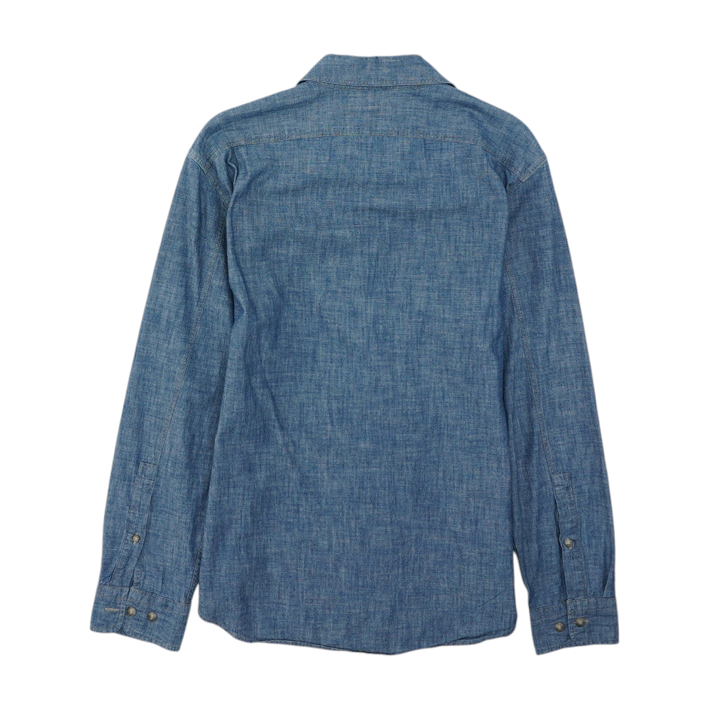 Blue Solid Long Sleeve Button Down