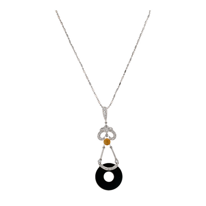 18K White Gold Onyx Pendant Necklace