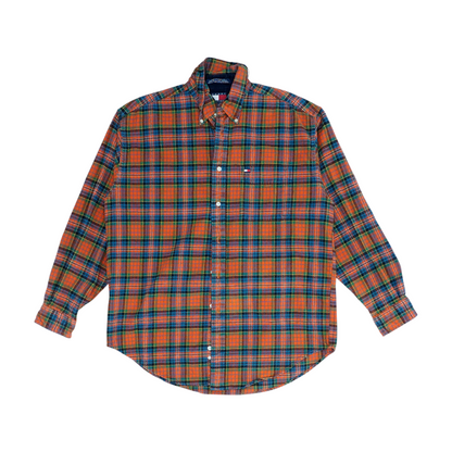 Orange Plaid Flannel Button Down