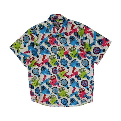 White Graphic Short Sleeve Button Down