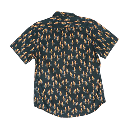 Navy Graphic Short Sleeve Button Down