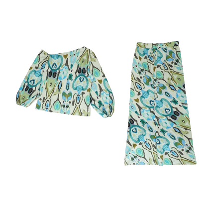 Green Abstract Skirt Set