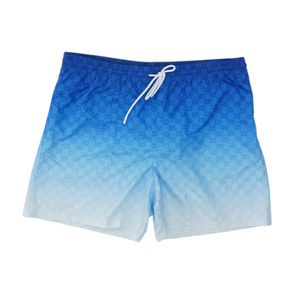 Blue Printed Technical Poplin Swim Shorts