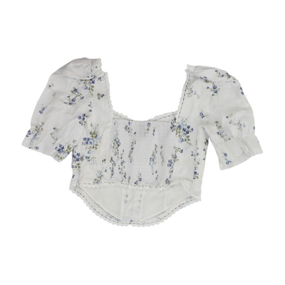 White Floral Cropped Blouse