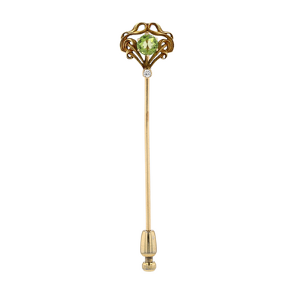 14K Yellow Gold Green Stone Pin