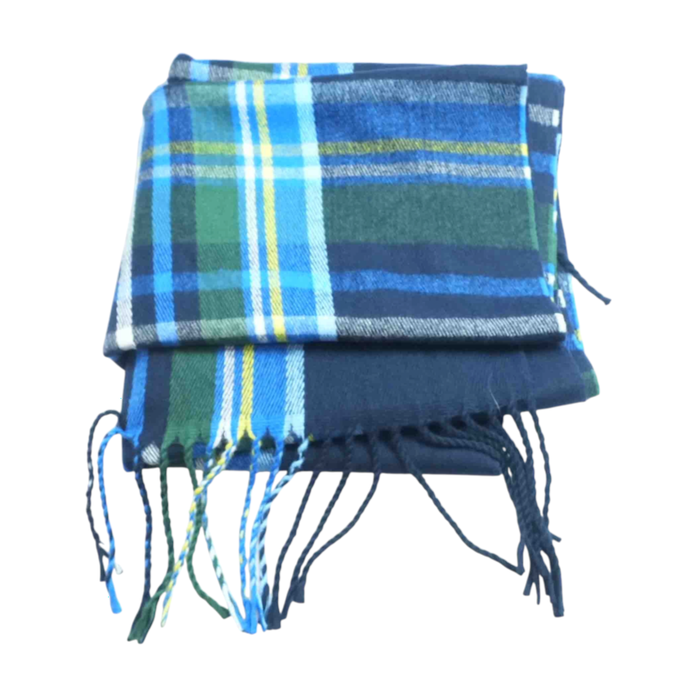Blue Plaid Polyester Scarf