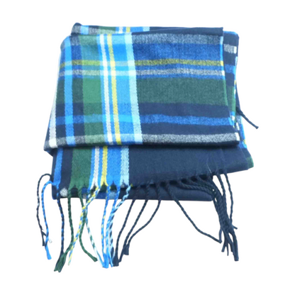 Blue Plaid Polyester Scarf