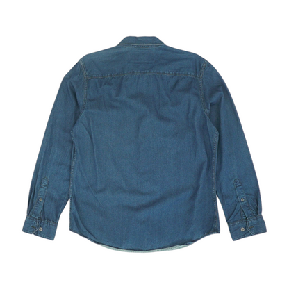 Blue Solid Long Sleeve Button Down