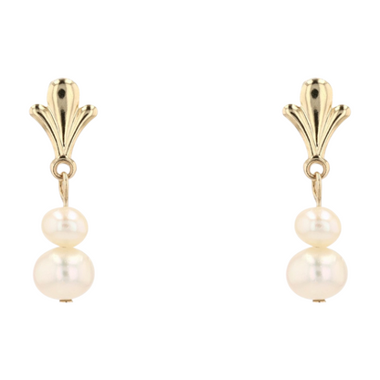 14K Yellow Gold Cultured Pearl Drop Earrings