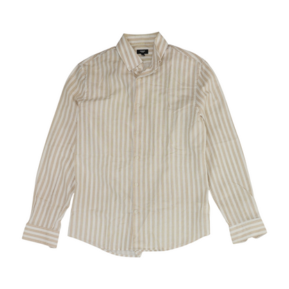 Beige Striped Long Sleeve Button Down