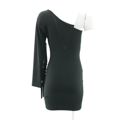 Black Solid Midi Dress