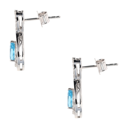 14K White Gold Blue Topaz Drop Earrings