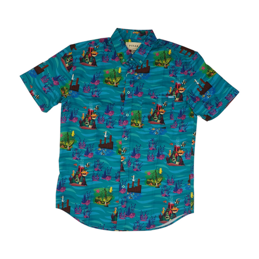 Teal Graphic Short Sleeve Button Down