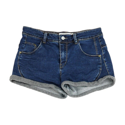 Blue Solid Denim Shorts