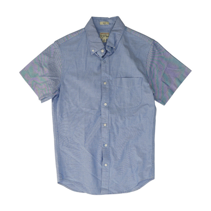Blue Solid Short Sleeve Button Down