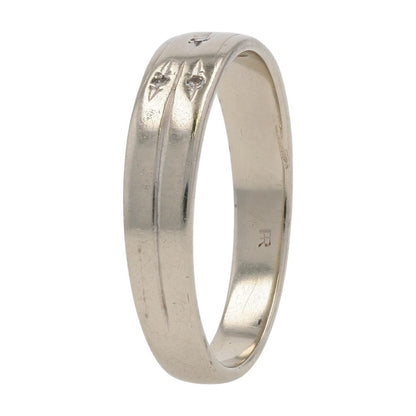 14K White Gold Diamond Accented Groove Wedding Band