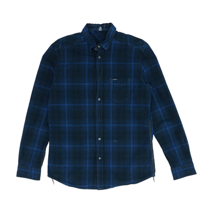 Navy Plaid Long Sleeve Button Down