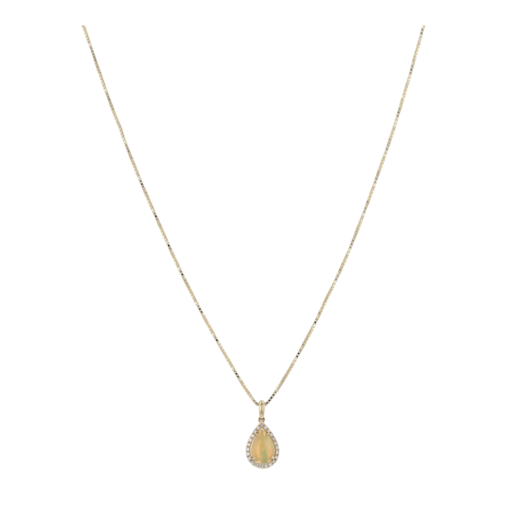 14K Yellow Gold Opal Pendant Necklace