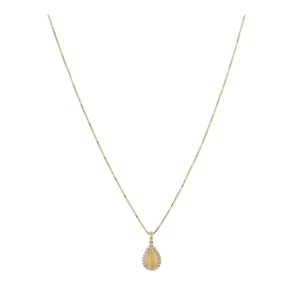 14K Yellow Gold Opal Pendant Necklace